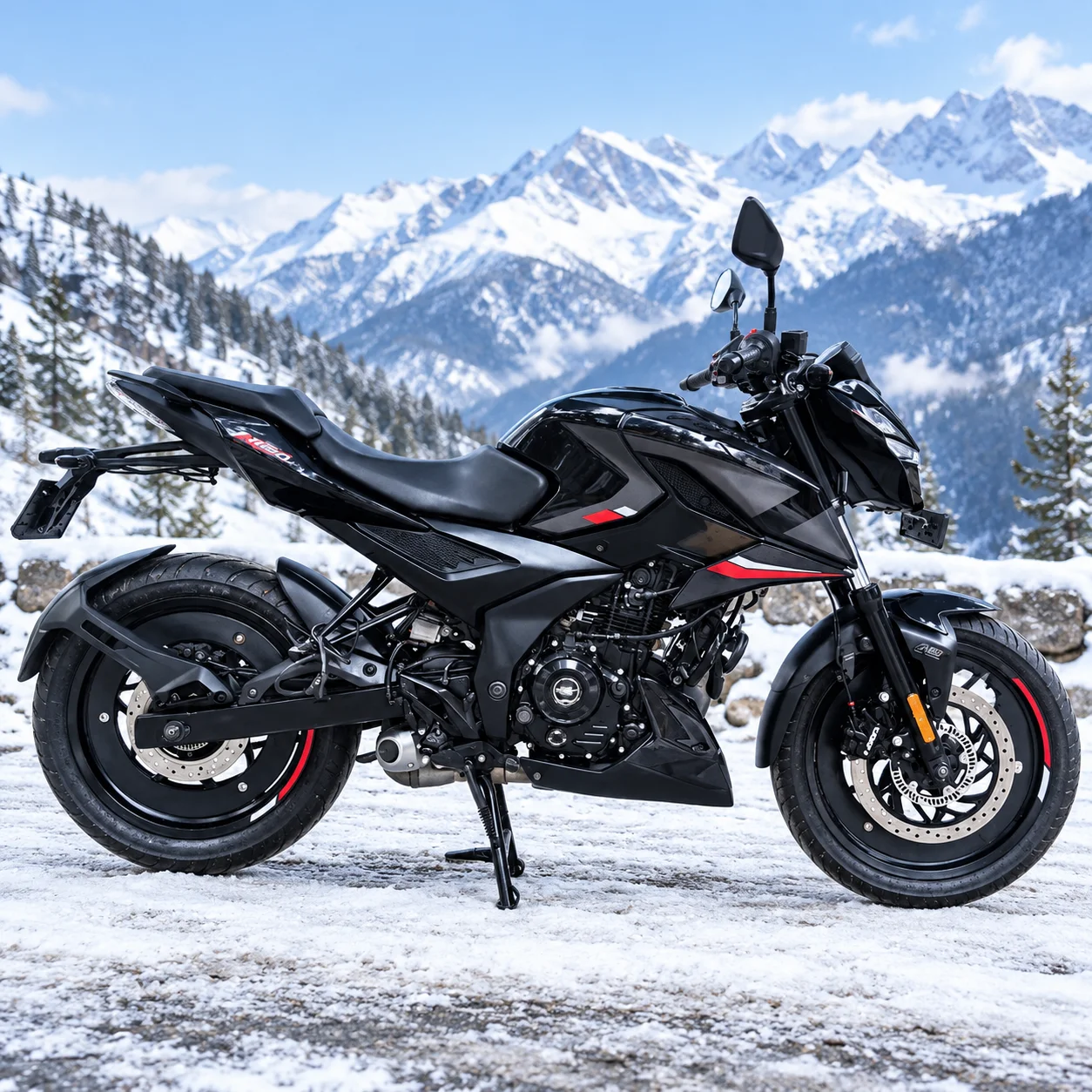 Used Bike Black Motorcycle in a Snowy Alpine Pass 1 - Winloo