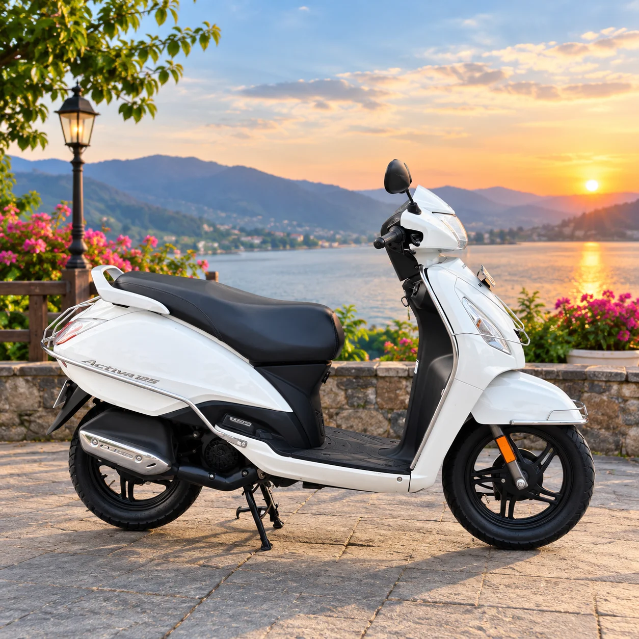 Used Bike White Scooter at a Lakeside Sunset - Winloo